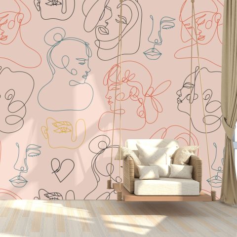 Abstract Pink Faces Wallpaper Mural