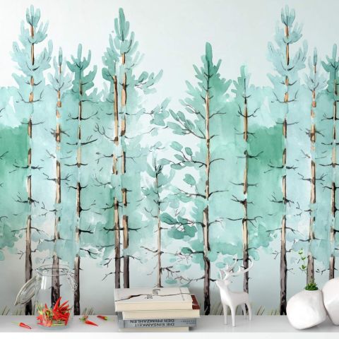 Pine Tree Painting Wallpaper Mural