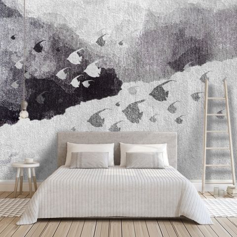 Oil Painting Dark Fishes Wallpaper Mural
