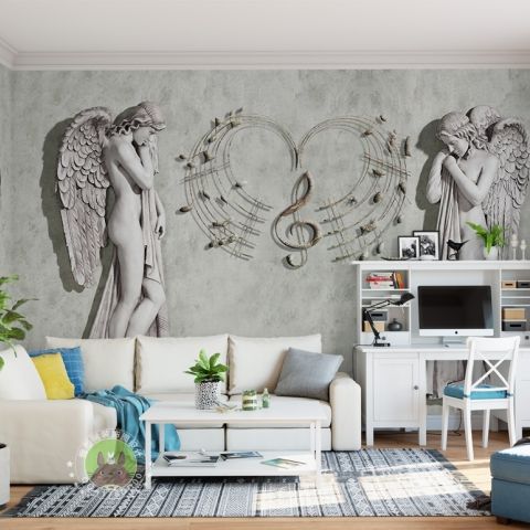 3D Look Angel Sculpture Wallpaper Mural