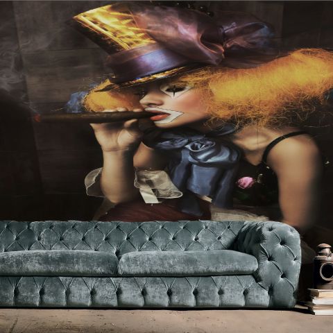 Girl Clown with a Cigar Wallpaper Mural