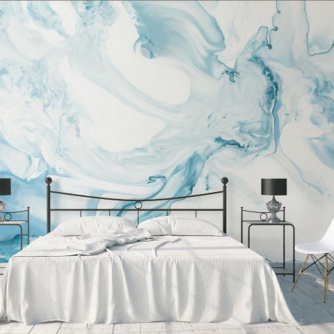 Marble Style Blue Brush Paint Art Wallpaper Mural