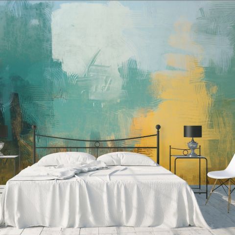 Watercolor Style Green Yellow Abstract Painting Wallpaper Mural