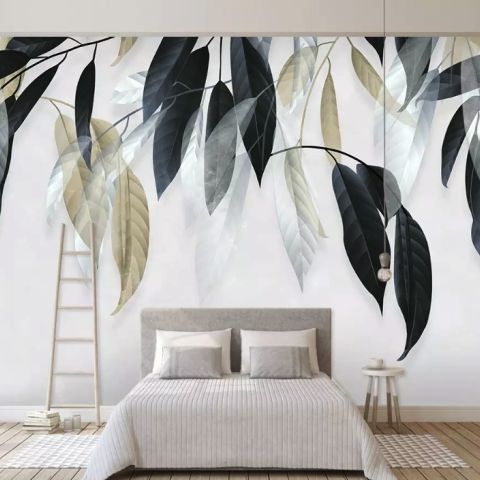 Dark Vintage Leaves Wallpaper Mural