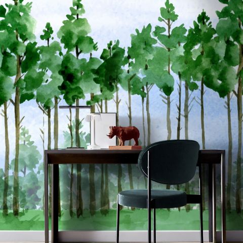 Cartoon Poplar Tree Wallpaper Mural