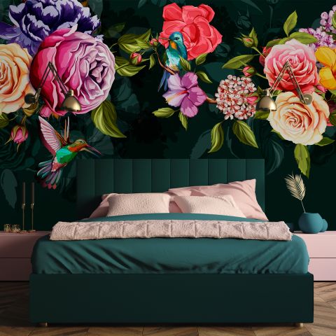 Dark Colorful Flowers Wallpaper Mural