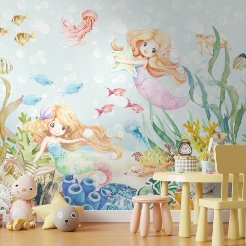 Kids The Little Mermaid in the Underwater Wallpaper Mural