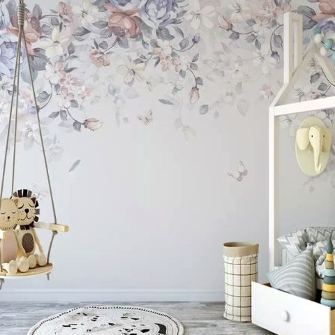 Retro Dark Floral Art Wallpaper Mural