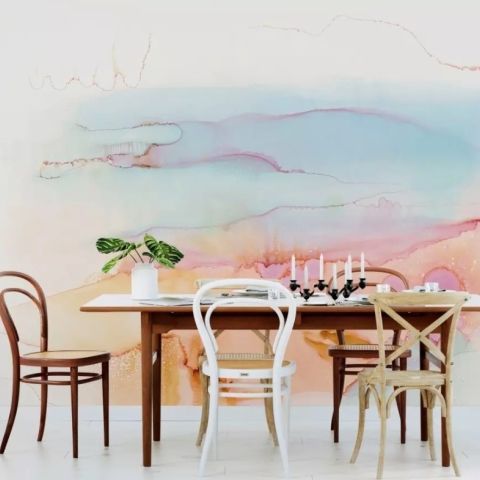 Abstract Orange Blue Brush Wallpaper Mural