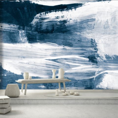 Blue and White Brush Painting Wallpaper Mural