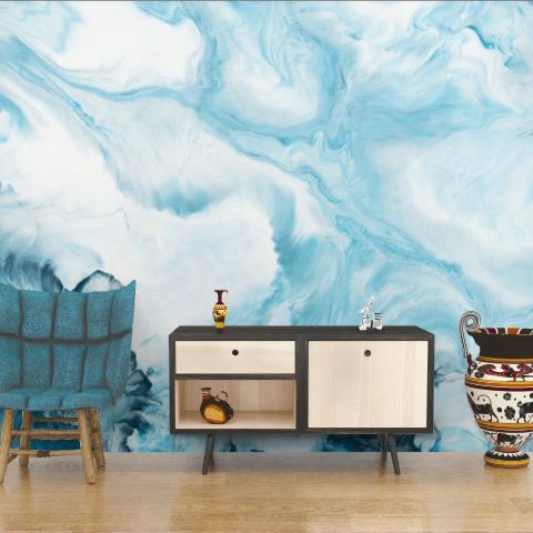 Acrylic Painting Fresh Blue Waves Wallpaper Mural