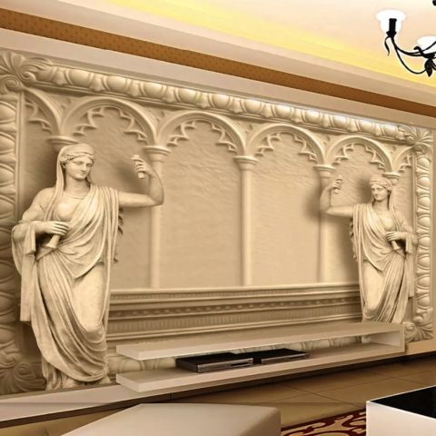 3D Embossed Look Byzantine Sculptures Wallpaper Mural