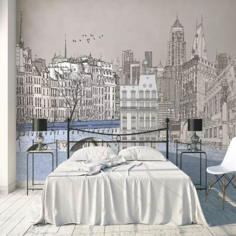 London Charcoal Drawing City Wallpaper Mural