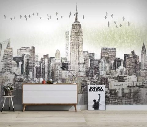Monochrome Charcoal New York City Wallpaper Mural
