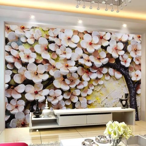 Oil Painting Cherry Blossom Wallpaper Mural