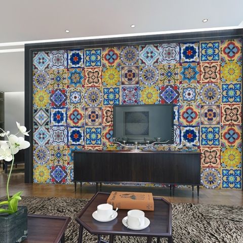 Chinoiserie Mosaic Pattern Wallpaper Mural