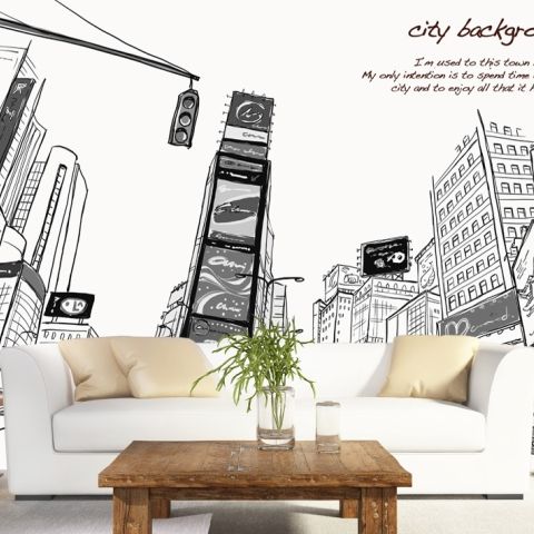 Charcoal City Landscape Wallpaper Mural