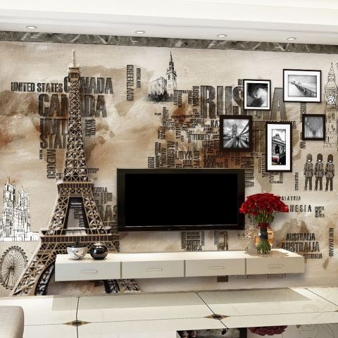 Eiffel Tower City Typography Wallpaper Mural