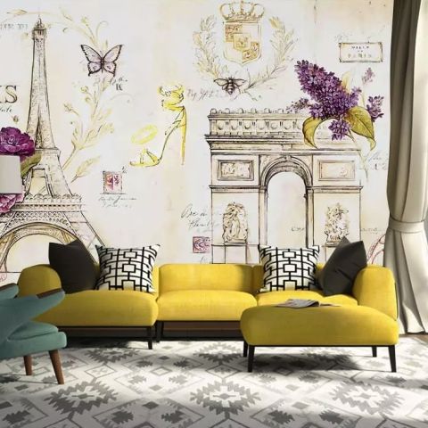 Colorful Drawing Eiffel Tower Wallpaper Mural