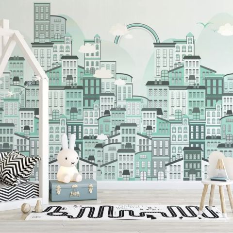 Monochrome City View Wallpaper Mural