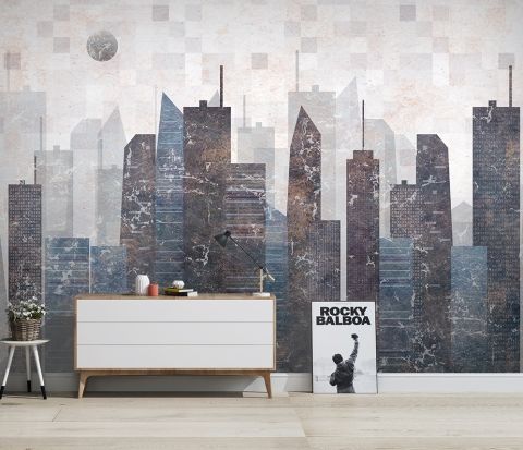 Vintage Geometric City Wallpaper Mural