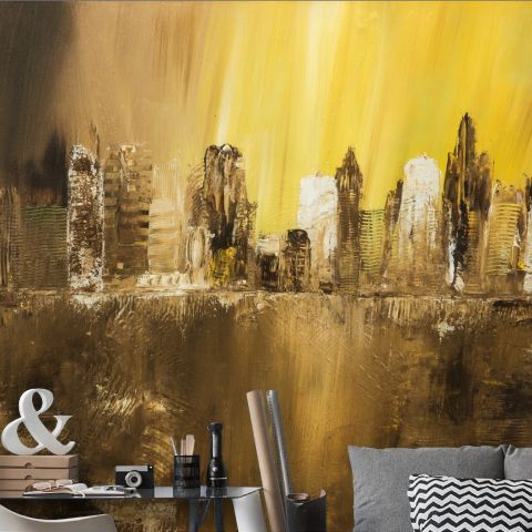 Watercolor Monochrome City Landscape Wallpaper Mural