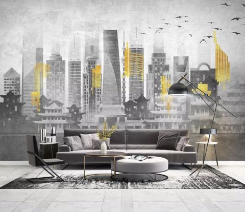 City Landscape Yellow City Light Wallpaper Mural