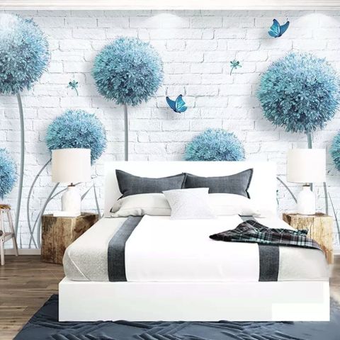 Dandelion Floral and Butterfly Wallpaper Mural