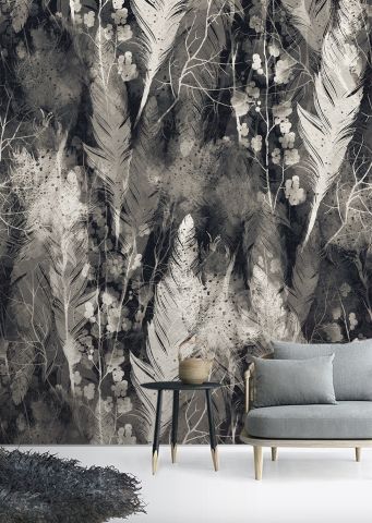 Dark Feather Monochrome Wallpaper Mural