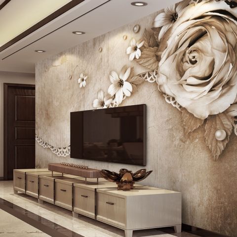 Dark Rose and Daisy Floral Wallpaper Mural