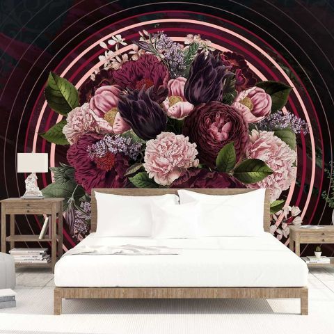 Circle Dark Floral Wallpaper Mural