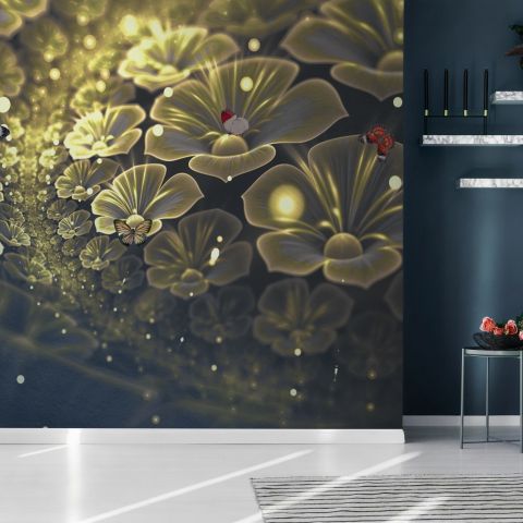 Dark Floral of Yellow Light Wallpaper Mural