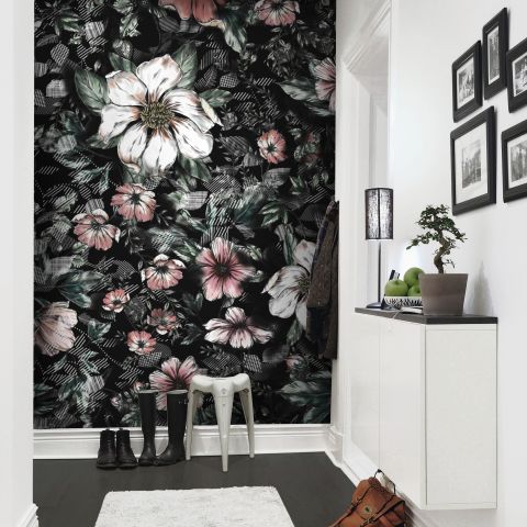Dark Floral with White Daisy Wallpaper Mural