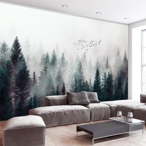 Misty Dark Forest Landscape Wallpaper Mural