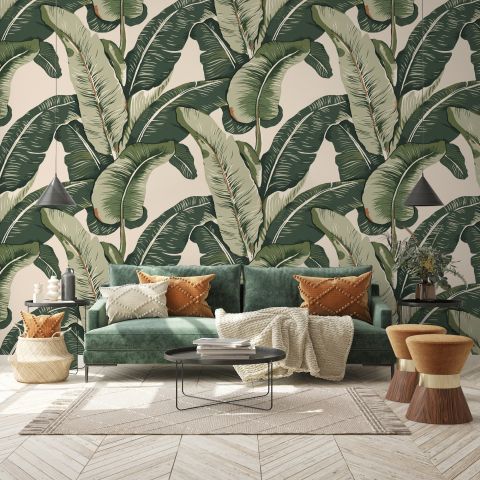 Retro Banana Leaves Pattern Wallpaper Mural