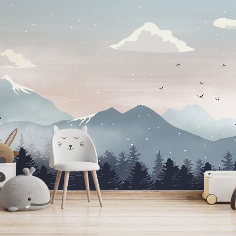 Kids Mountain Landscape with Snow Wallpaper Mural
