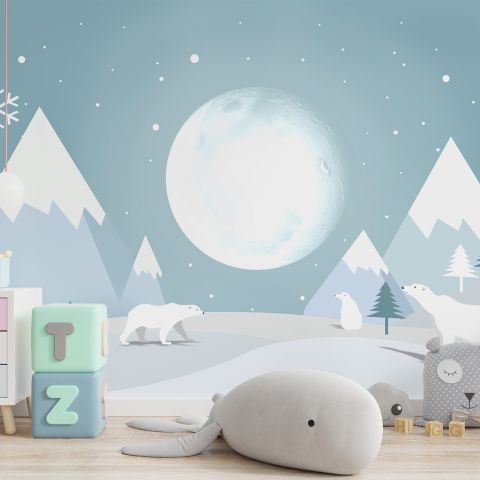 Kids Mountainscape with Bears and Blue Skyscape Wallpaper Mural