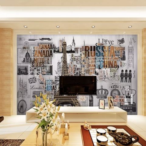 Eiffel Tower and Country Typography Wallpaper Mural