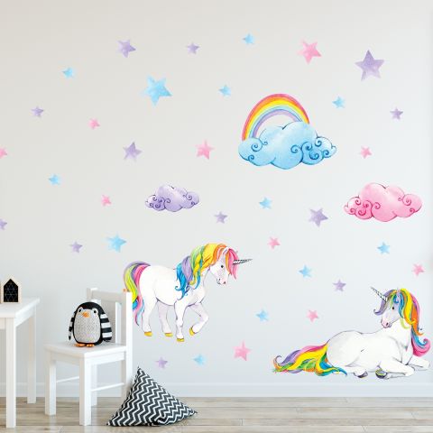 Cute Unicorn with Rainbow Wall Decal Sticker