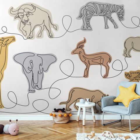 Abstract Animal Line Art Wallpaper Mural