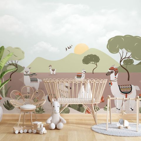 Kids Alpaca in the Desert Wallpaper Mural