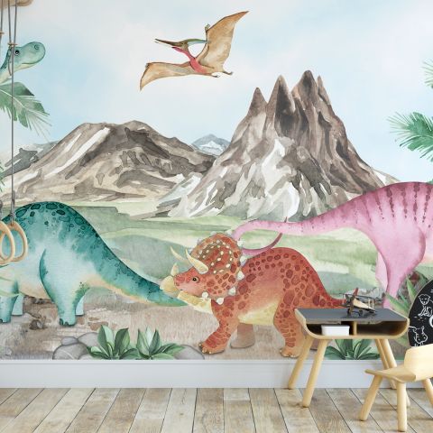 Cute Colorful World of the Dinosaurs Wallpaper Mural