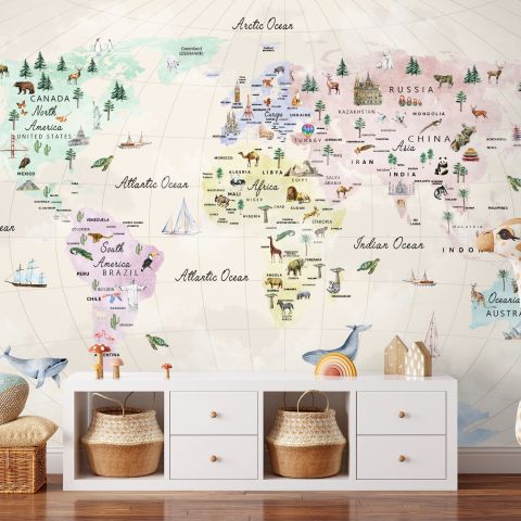 Kids Educational World Maps Wallpaper Mural