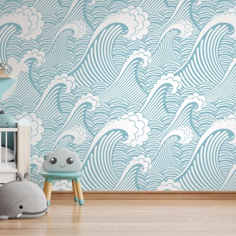 Kids Ocean Wave Pattern Wallpaper Mural