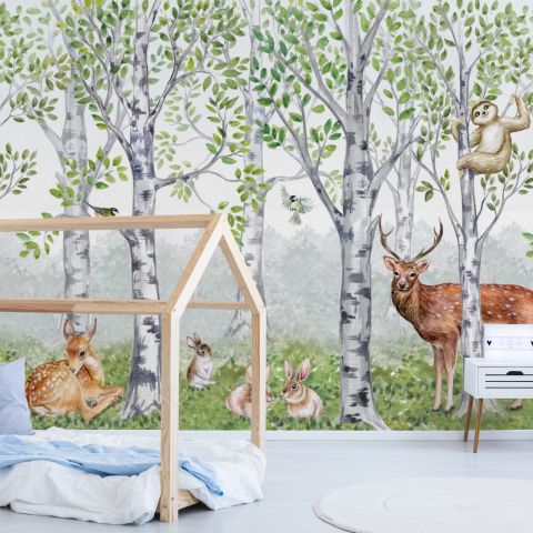 Kids Woodland Animals in the Forest Wallpaper Mural