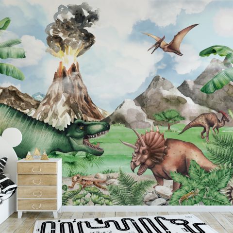 Kids Dinosaur with Trex Jurassic World Wallpaper Mural
