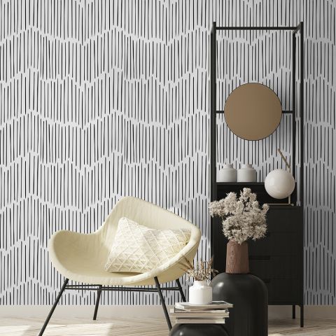 Black and White Minimalist Chevron Lines Wallpaper Mural