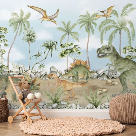 Jurassic World Watercolor Dinosaur for Kids Prehistoric Animals Wallpaper Mural