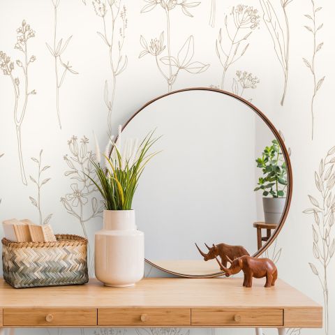 Hand Drawing Plants Meadow Art Wallpaper Mural