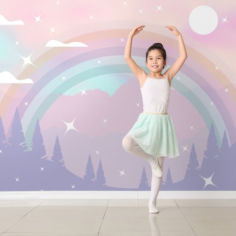 Kids Rainbow with Colorful Mountains and Shiny Stars Wallpaper Mural